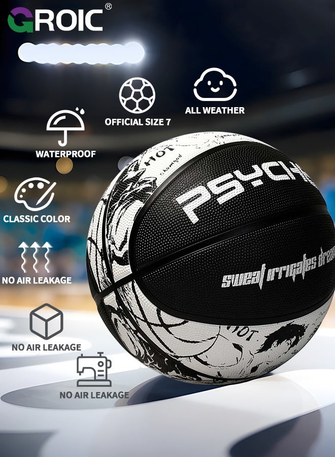 GROIC كرة سلة، جنون الكوميديا ​​بحجم 7، تصميم جرافيكي باللونين الأسود والأبيض، بناء قناة عميقة ومتانة، مثالية لتدريب كرة السلة وممارسة المعدات، كرات سلة مطاطية خارجية - Image 3